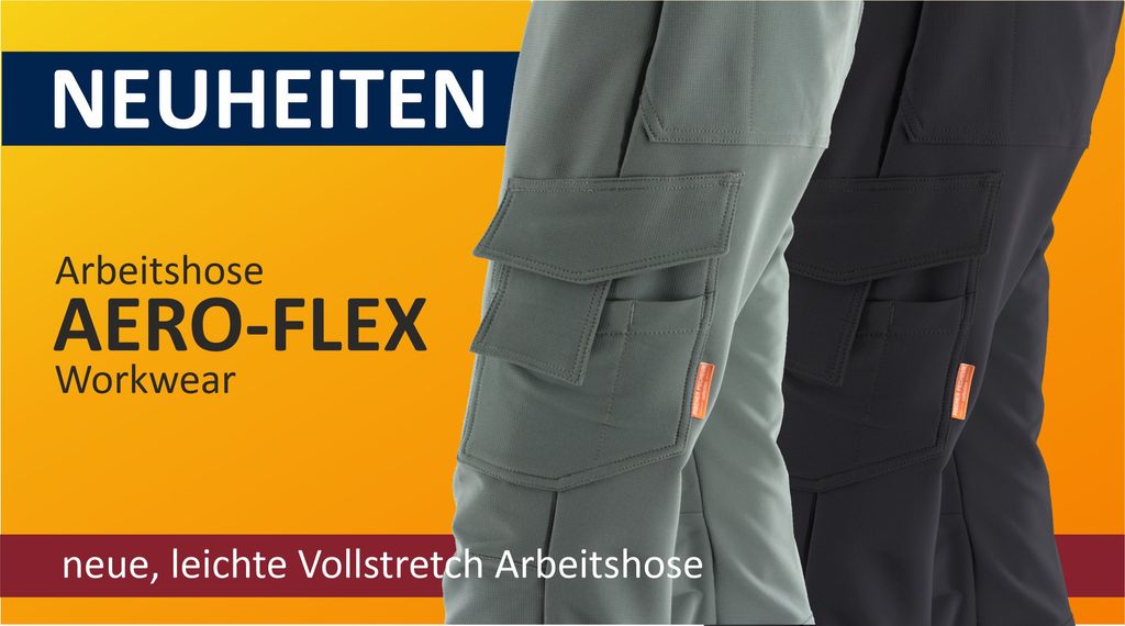 Neue leichte Aero-Flex Arbeitshose mit Vollstretch für Workwear.