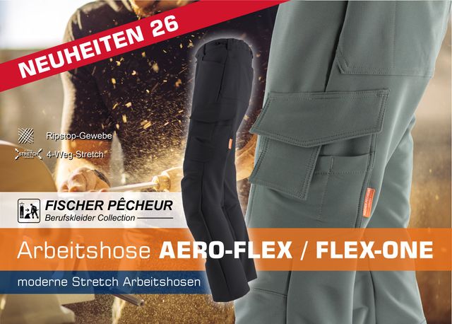 Moderne Arbeitshose AERO-FLEX/FLEX-ONE von Fischer Pêcheur mit Stretch für Komfort.