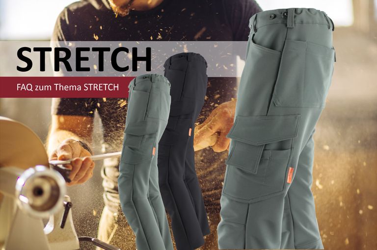 Graue Stretch-Overalls mit seitlichen Taschen, passend zum Thema „Stretch“ in Arbeitsumgebung.